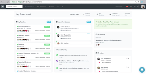 Breezy’s recruitment dashboard