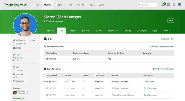 Screenshot of the Bamboo HR dashboard