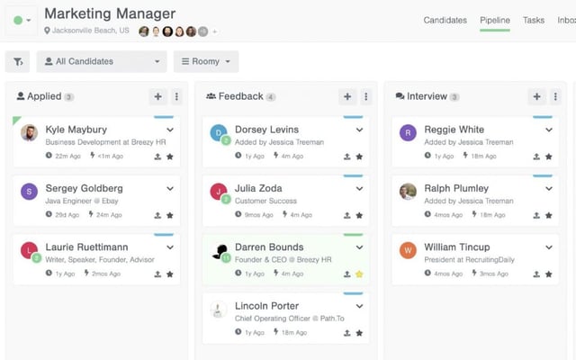 Screenshot of Breezy HR’s dashboard