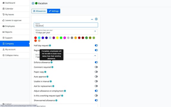 Leaveboard’s custom leave types feature