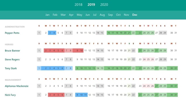 Humen’s team calendar dashboard