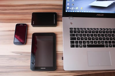 Pic of multiple devices for blog post about how single sign on can enhance security for hr software