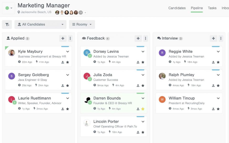 Screenshot of Breezy HR’s dashboard