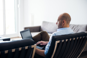 man working from home